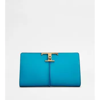 Сумка-клатч T Timeless из кожи, маленькая TOD's, бирюзовый