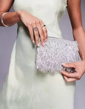 Сумка-клатч True Decadence с кисточками, серебристого цвета