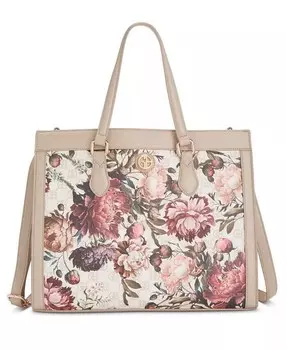 Сумка-книжка среднего размера из сафьяновой ткани с цветочным принтом Giani Bernini, белый