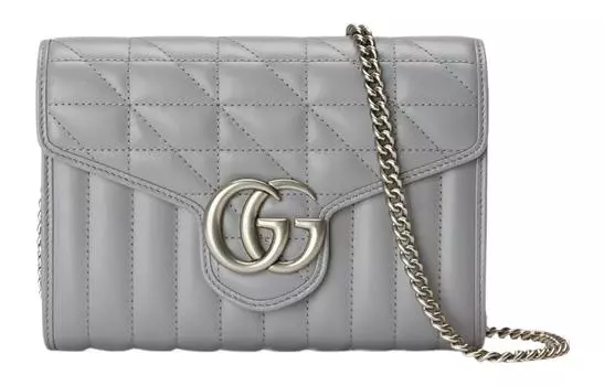 Сумка-конверт из кожи GG Marmont, стеганая, через плечо, мини, женская, серая GUCCI
