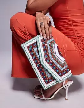 Сумка-конверт True Decadence с геометрическим узором и бисером в многоцветном исполнении