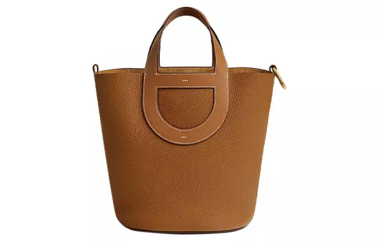 Сумка-корзина In The Loop Clmence из бычьей кожи с телячьей кожей и свиным носом Swift, сумка-ведро, женская, золотая HERMES