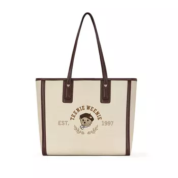 Сумка-корзина из искусственной кожи и холста, сумка-шоппер, сумка для покупок, холщовая сумка, дамская сумочка, сумка через плечо для женщин Teenie Weenie, [Gift Bear Combo Set]Ecru/Coffee Brown