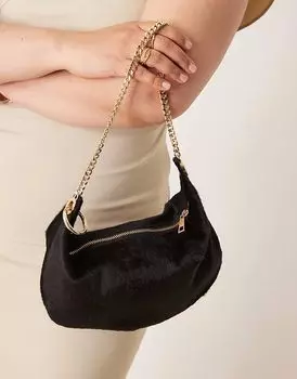 Сумка-кошелек ASOS DESIGN из ворса пони с золотой фурнитурой черного цвета