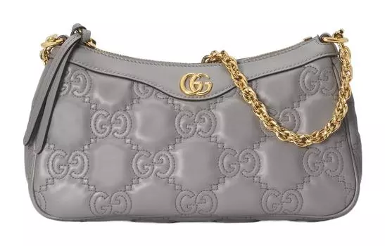 Сумка-кошелек из кожи GG Matelass, серая, женская GUCCI