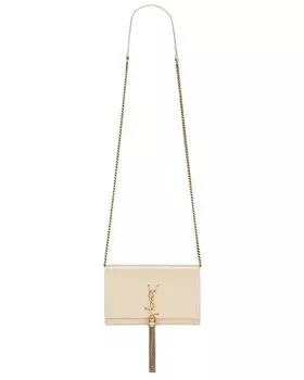 Сумка-кошелек Kate с цепочкой и кисточками Saint Laurent, цвет Poudre