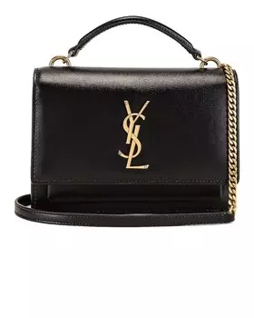 Сумка-кошелек с цепочкой и ручкой сверху Sunset Saint Laurent, черный/черный
