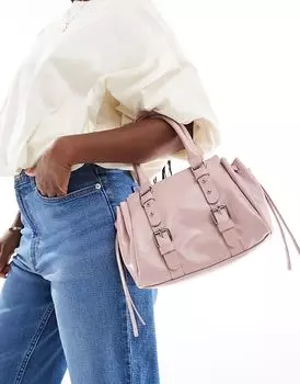 Сумка-котелок с двойной пряжкой розового цвета ASOS DESIGN