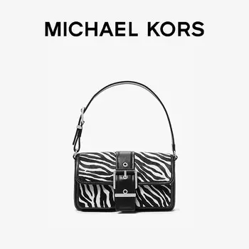 Сумка кожаная Michael Kors Colby Medium с принтом зебры, черный / белый