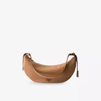 Сумка кожаная Prada с логотипом, бежевый