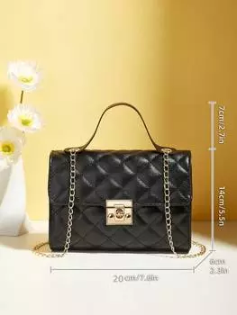 Сумка кожаная с ромбовидной решеткой, черный