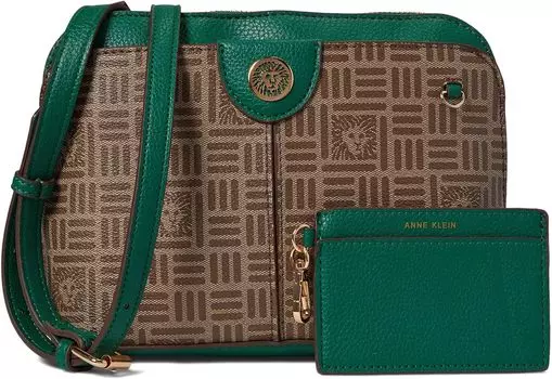 Сумка кросс-боди Anne Klein On The Go Tile Lion Logo Crossbody, цвет Cream Brown/Palm Leaf