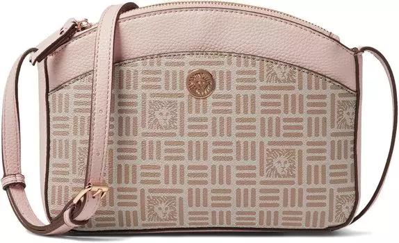 Сумка кросс-боди Anne Klein Tile Lion Logo Double Zip Crossbody, цвет Truffle/Gardenia/Shell Pink
