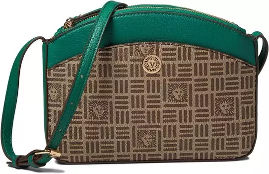 Сумка кросс-боди Anne Klein Tile Lion Logo Double Zip Crossbody, цвет Cream Brown/Palm Leaf