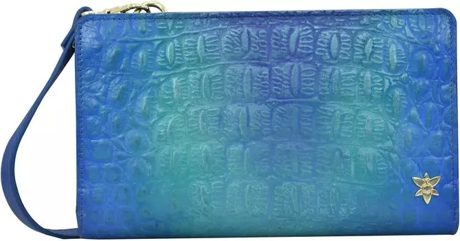 Сумка кросс-боди Anuschka Cell Phone Crossbody Wallet 1149, цвет Croco Embossed Peacock