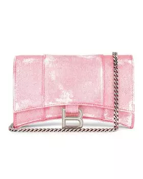 Сумка кросс-боди Balenciaga Hourglass Wallet On A Chain, цвет Denim Pink