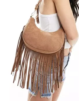 Сумка кросс-боди Glamorous Fringed Faux Suede Shoulder, коричневый