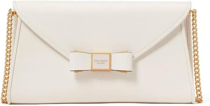 Сумка кросс-боди Kate Spade New York Morgan Bow Embellished Saffiano Leather Envelope Flap Crossbody, цвет Parchment