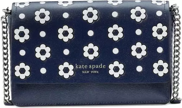 Сумка кросс-боди Kate Spade New York Morgan Daisy Dot Embossed Saffiano Leather Flap Chain Wallet, цвет Parisian Navy Multi