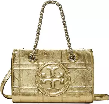 Сумка кросс-боди Tory Burch Fleming Soft Metallic Quilt Mini Chain Tote, цвет 18 Kt Gold