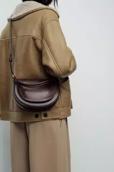 Сумка кроссбоди с контрастной отстрочкой ZARA, бордово-красный