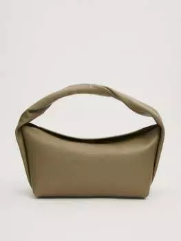 Сумка-круассан из кожи наппа Massimo Dutti, хаки