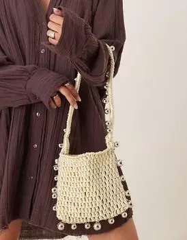 Сумка крючком ASOS DESIGN с ремешком из бисера в цвете шалфея