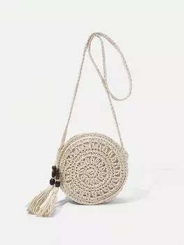 Сумка круглая Shein Vcay с отделкой бисером, абрикосовый