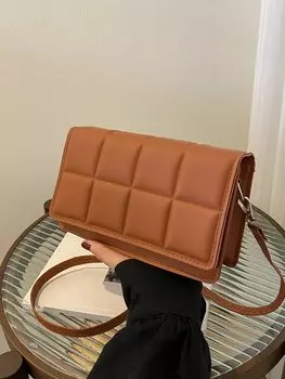 Сумка квадратная Mini в клетку, коричневый