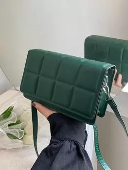 Сумка квадратная Mini в клетку, зеленый