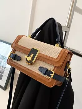 Сумка квадратная с цветными блоками, синий