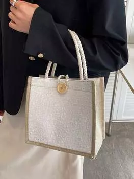 Сумка льняная, бело-серый