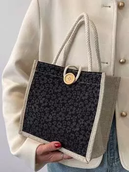 Сумка льняная, сумка / черный