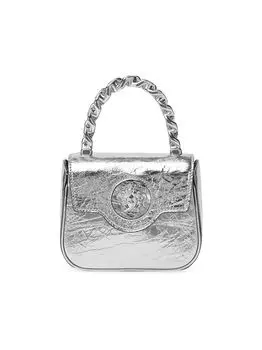 Сумка La Vacanza Mini Medusa из металлизированной кожи с ручкой сверху Versace, серебряный