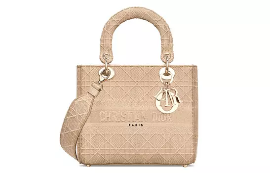 Сумка Lady D Lite Canvas Lady Dior, женская, бежевого цвета, среднего размера