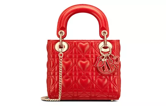 Сумка Lady Dior Dioramour из овчины Lady Dior, сумка через плечо, сумка-мессенджер, женская, красная, микро