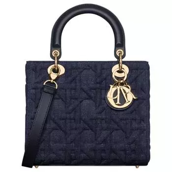 Сумка Lady Dior из джинсовой ткани Lady Dior, сумка на плечо, сумка через плечо, женская сумка среднего размера, синяя