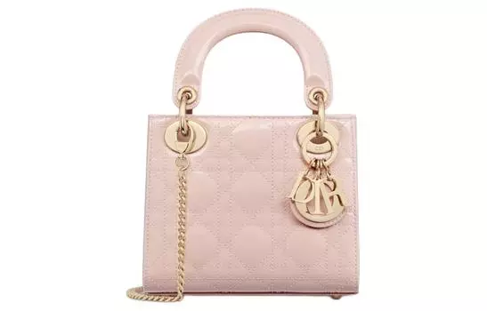 Сумка Lady Dior из лакированной кожи, коровьей кожи, сумка на плечо, сумка через плечо, женская мини-сумка цвета румяно-розового цвета