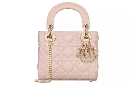 Сумка Lady Dior из овчины Dior, сумка через плечо, мини-сумка женская, румяно-розовая