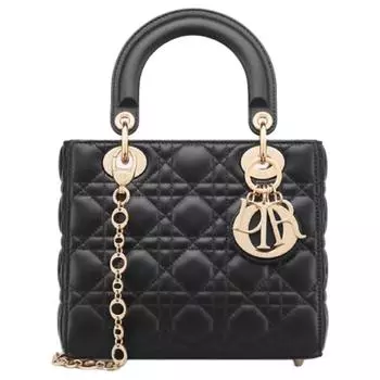 Сумка Lady Dior из овчины Lady Dior, сумка через плечо, сумка-трубы, женская, черная