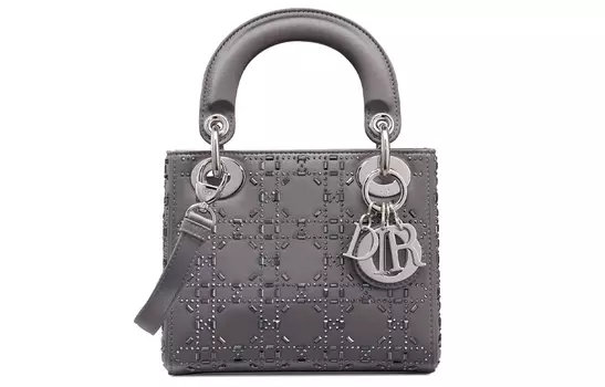 Сумка Lady Dior Satin Lady Dior, сумка на плечо, сумка через плечо, мини-сумка женская серая