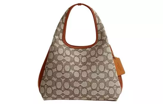 Сумка Lana Jacquard с кожаной сумкой через плечо, среднего размера, женская, цвета умбры COACH