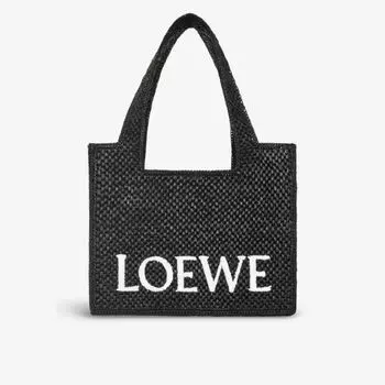 Сумка loewe x paula's ibiza среднего размера из смесовой рафии с логотипом и верхней ручкой Loewe, черный