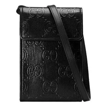 Сумка logo embossing leather shoulder messenger bag mini / black Gucci, черный