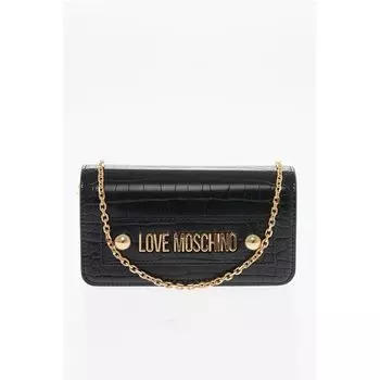 Сумка LOVE из искусственной кожи с эффектом крокодила и золотым декором Moschino, черный