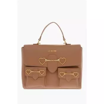 Сумка LOVE из искусственной кожи с ручками, карманами и зажимом спереди Moschino, Brown