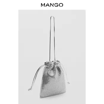 Сумка Mango через плечо с блестками, серебристо-серый