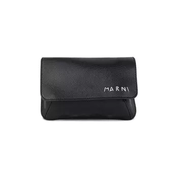 Сумка Marni Logo Embroidered Leather Belt Bag, черный