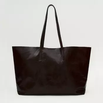 Сумка Massimo Dutti Leather Tote With A Crackled Finish, коричневый