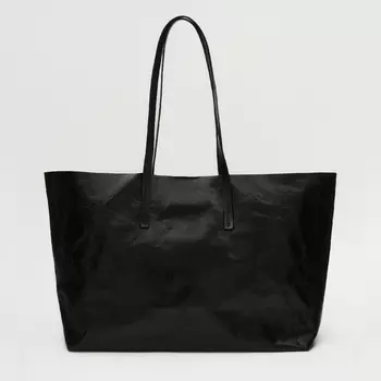 Сумка Massimo Dutti Leather Tote With A Crackled Finish, черный